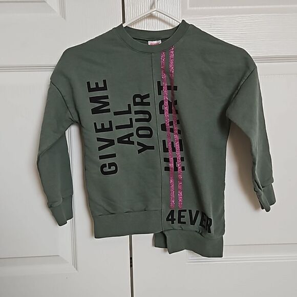 Spark Girl's Asymmetric Hem Long Sleeves Sweater Green/ Pink Size 8 - Picture 1 of 16